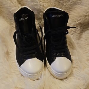 Authentic Valentino Garavani V-Logo High-Top Sneakers | Black & White | Size 7